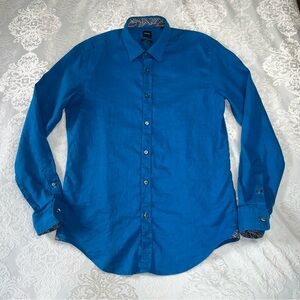 Boss Hugo Boss Stretch Linen Slim Fit Button Down In Blue Size Large